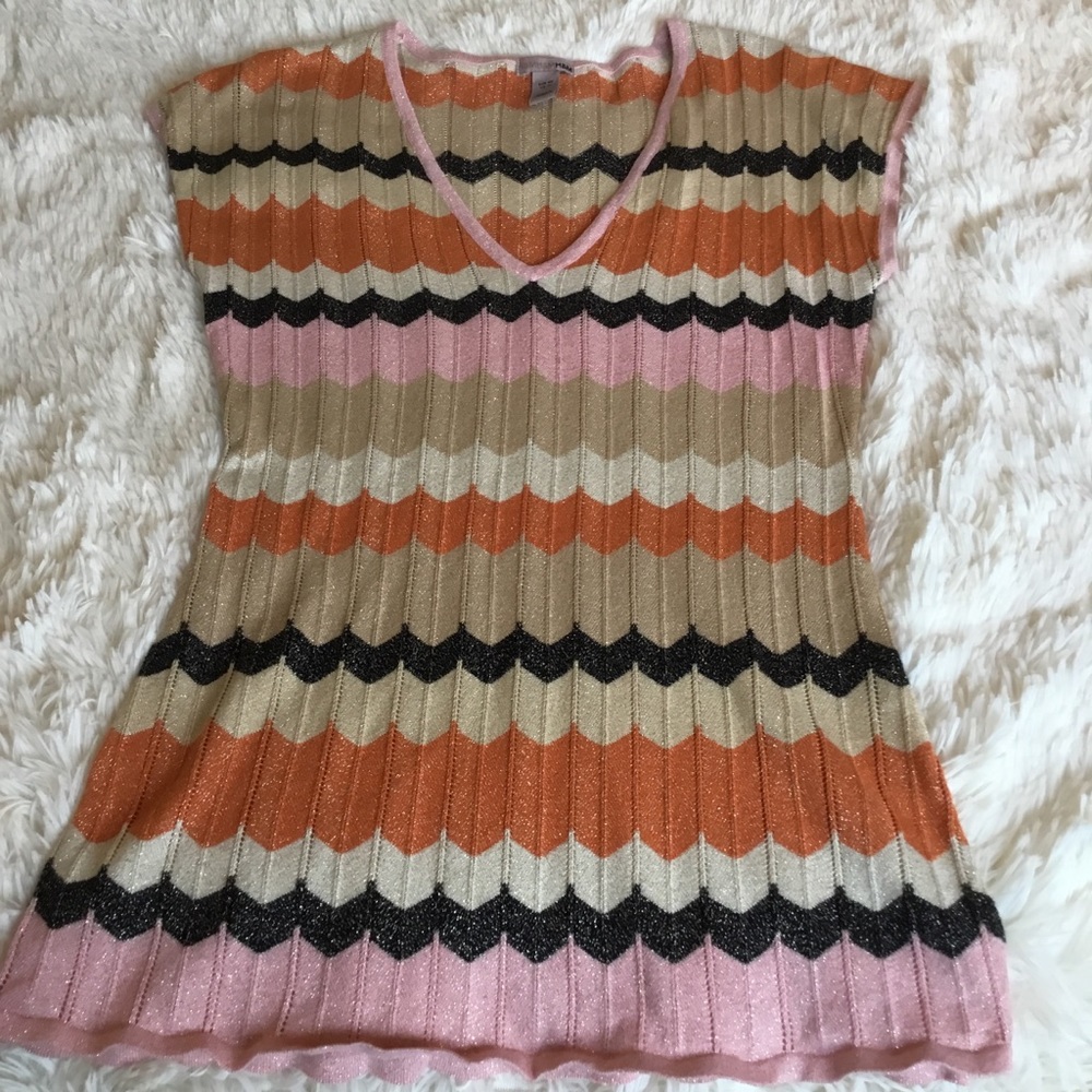 H & M Top Multi Colored Top With Gold Shimmer‎ Y2K Retro Rave Women’s Size 10